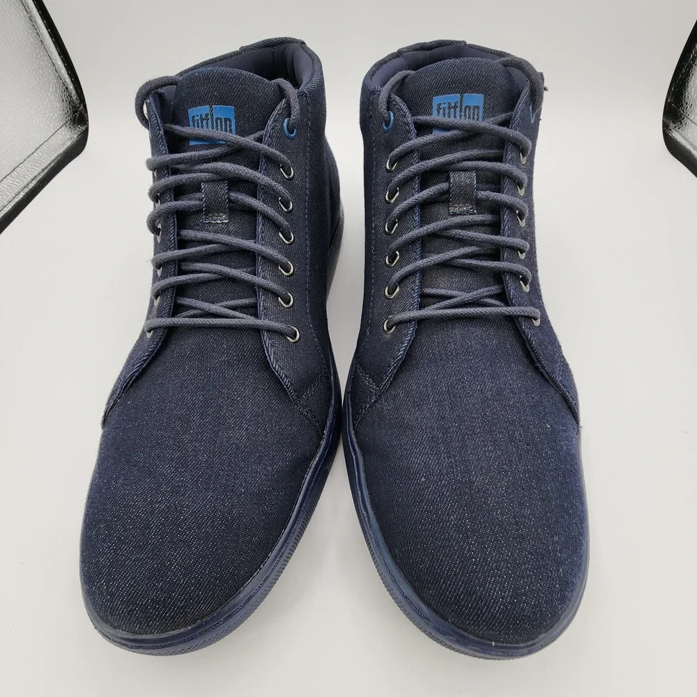 Fitflop Knit Chukka Sneakers Mens 10 Navy Blue Lightweight Lace Up Denim Texture